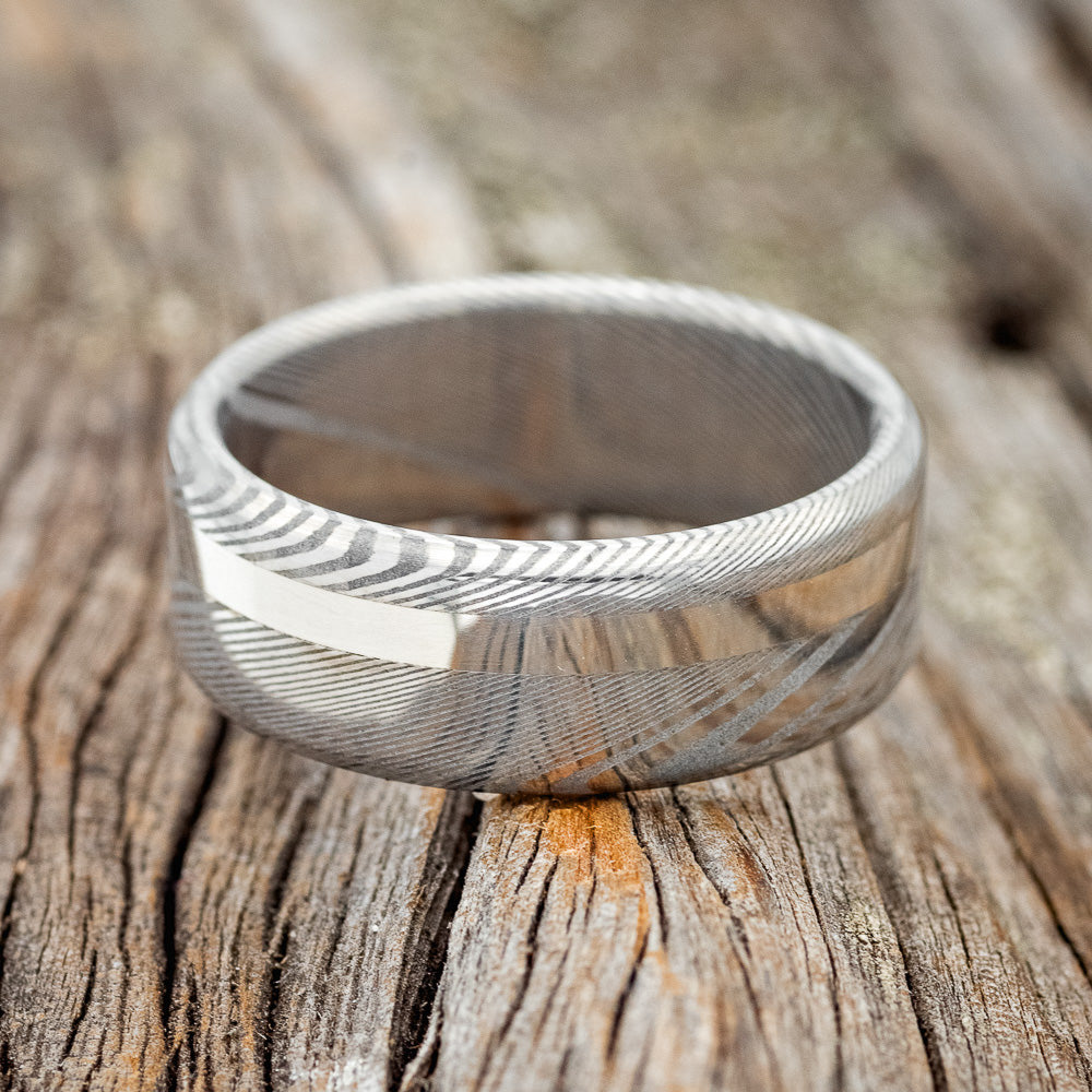 "VERTIGO" - DAMASCUS STEEL WEDDING RING WITH A 14K GOLD INLAY-3