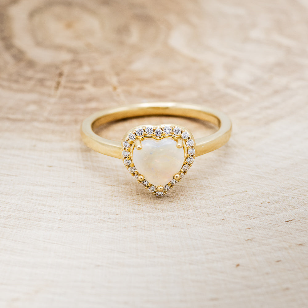 "AMIA" - HEART-SHAPED OPAL ENGAGEMENT RING WITH DIAMOND HALO-4