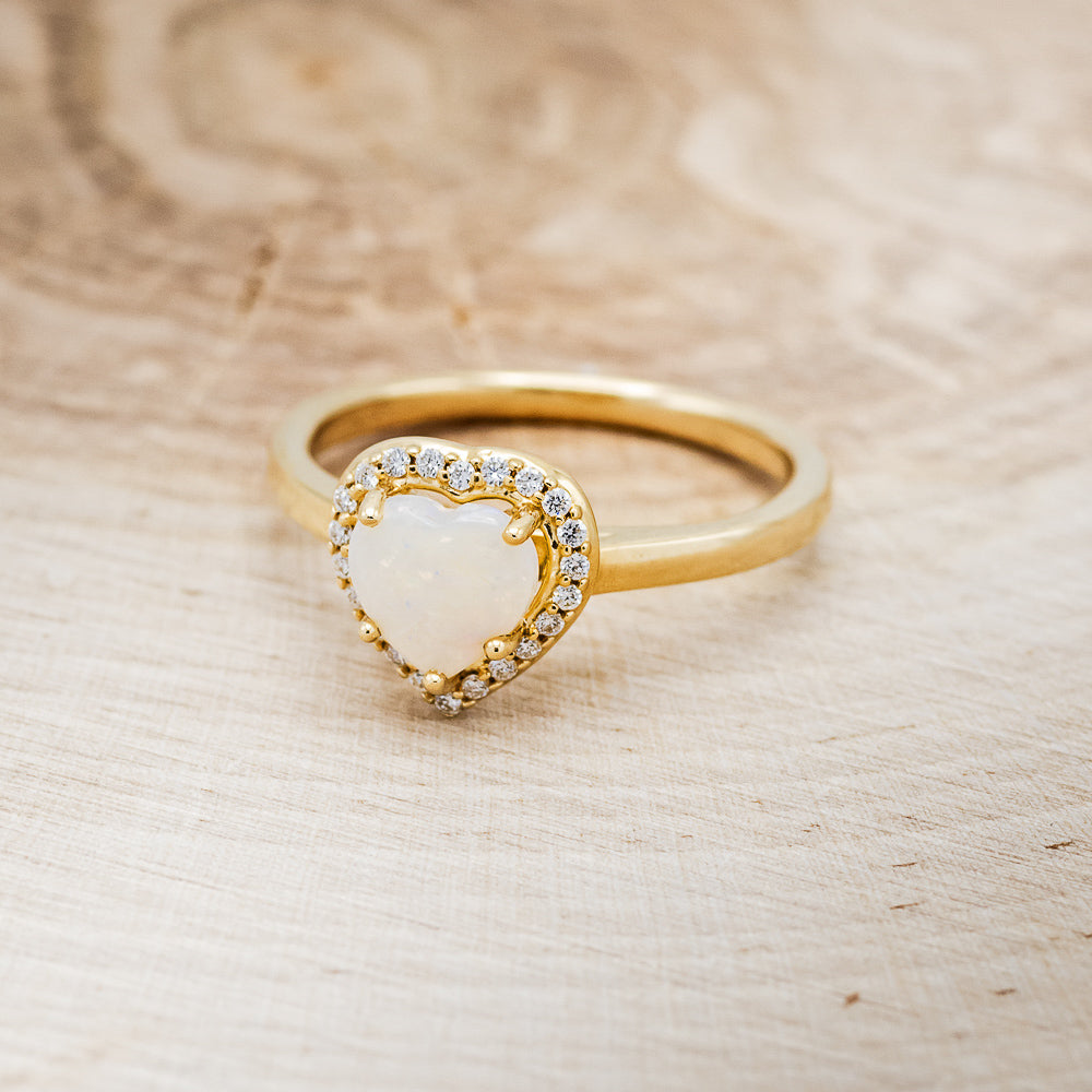 "AMIA" - HEART-SHAPED OPAL ENGAGEMENT RING WITH DIAMOND HALO-3