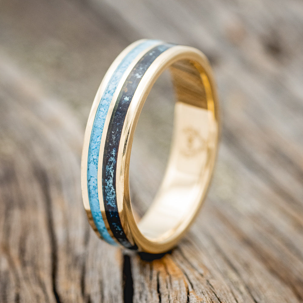 "DYAD" - TURQUOISE & PATINA COPPER WEDDING RING FEATURING A 14K GOLD BAND-4
