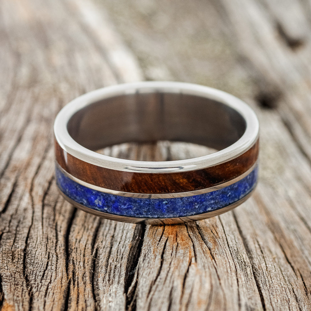 "DYAD" - IRONWOOD & LAPIS LAZULI WEDDING BAND-3