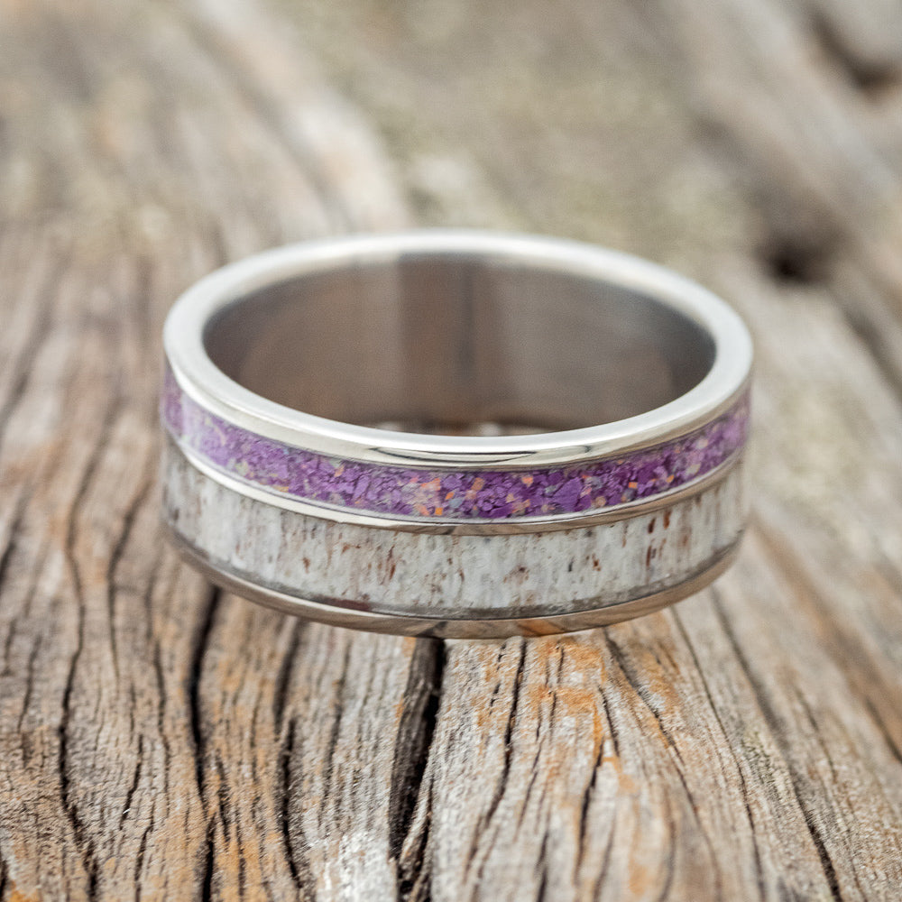 "RAPTOR" - ANTLER WITH SUGILITE & OPAL MIX WEDDING BAND-3