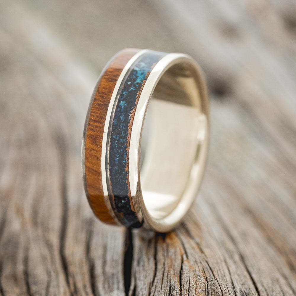 "DYAD" - IRONWOOD & PATINA COPPER WEDDING RING FEATURING A 14K GOLD BAND-4