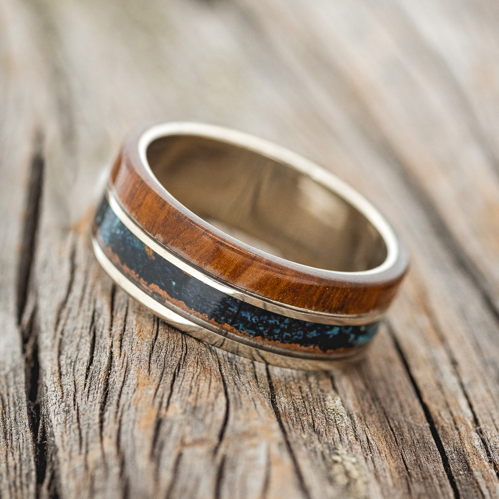 "DYAD" - IRONWOOD & PATINA COPPER WEDDING RING FEATURING A 14K GOLD BAND-5