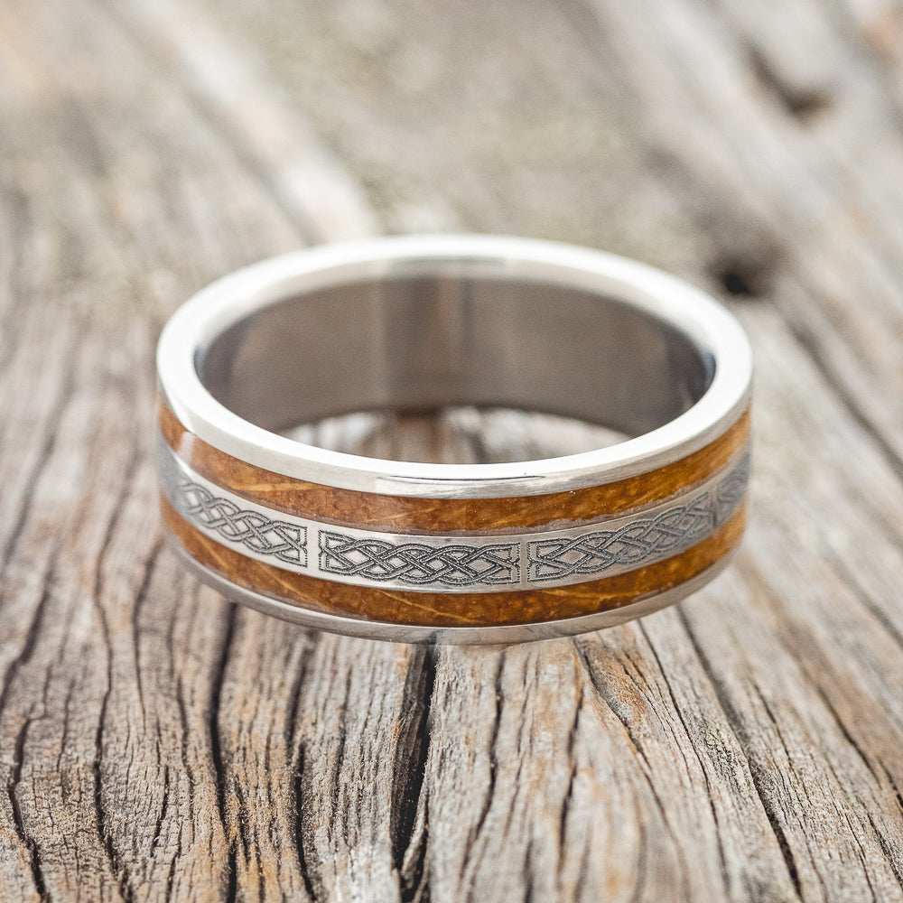 "RYDER" - CELTIC SAILOR'S KNOT ENGRAVED & WHISKEY BARREL WEDDING RING-3