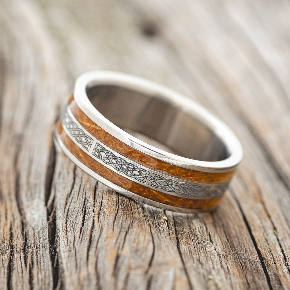 "RYDER" - CELTIC SAILOR'S KNOT ENGRAVED & WHISKEY BARREL WEDDING RING-2
