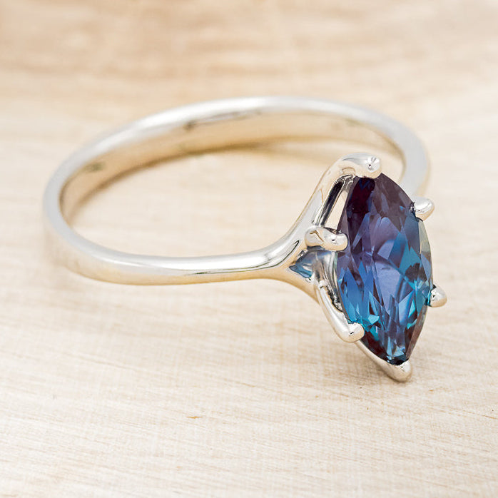 "TULIP" - MARQUISE LAB-GROWN ALEXANDRITE SOLITAIRE ENGAGEMENT RING-2