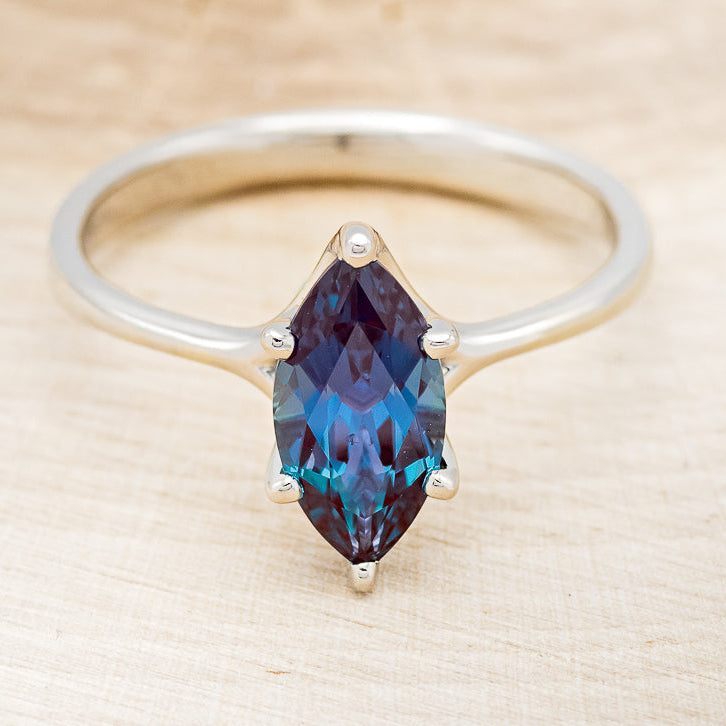 "TULIP" - MARQUISE LAB-GROWN ALEXANDRITE SOLITAIRE ENGAGEMENT RING-4