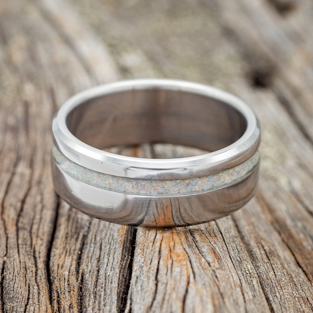 "VERTIGO" - FIRE & ICE OPAL INLAY WEDDING BAND - READY TO SHIP-3
