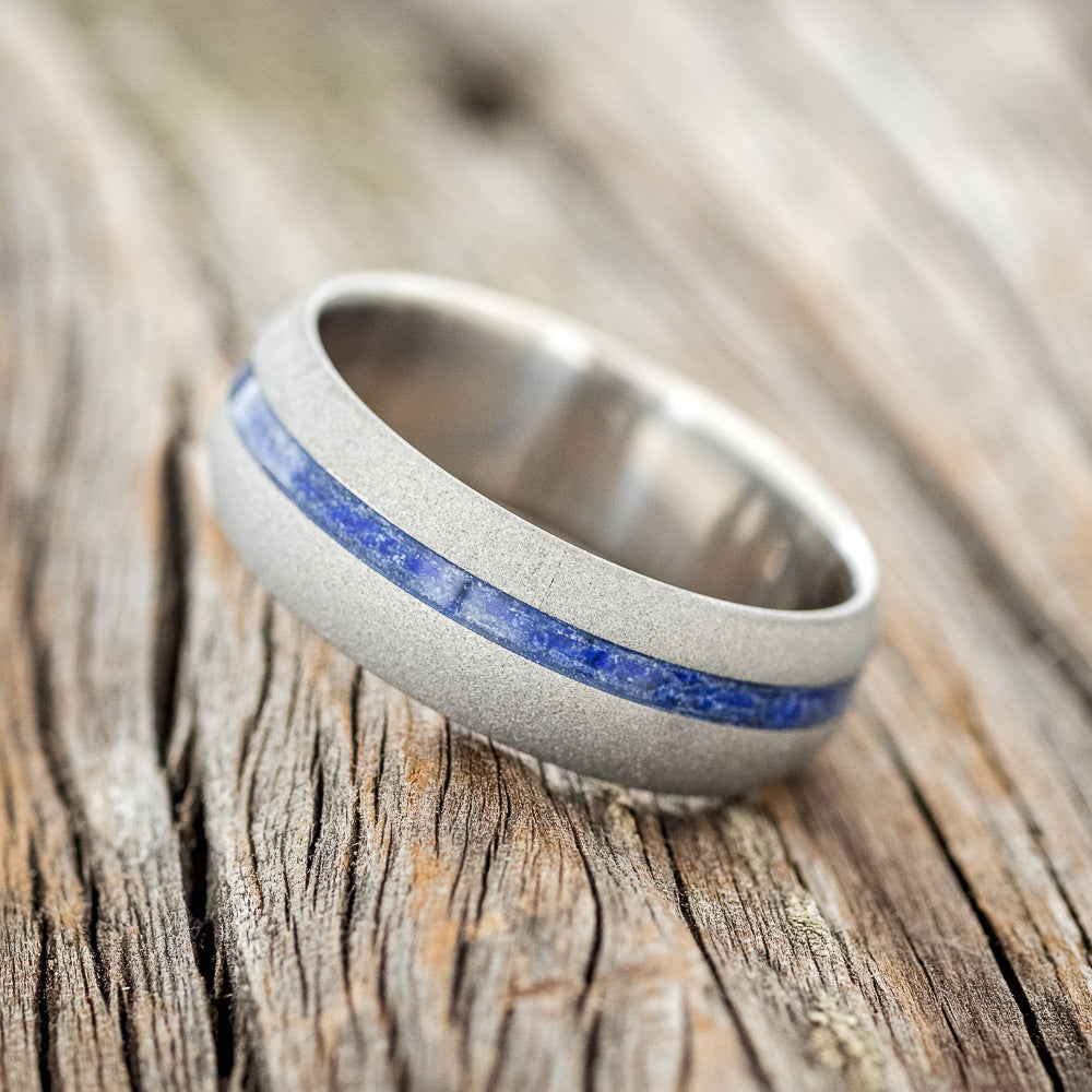 "VERTIGO" - DOMED LAPIS LAZULI WEDDING RING WITH A SANDBLASTED FINISH-2