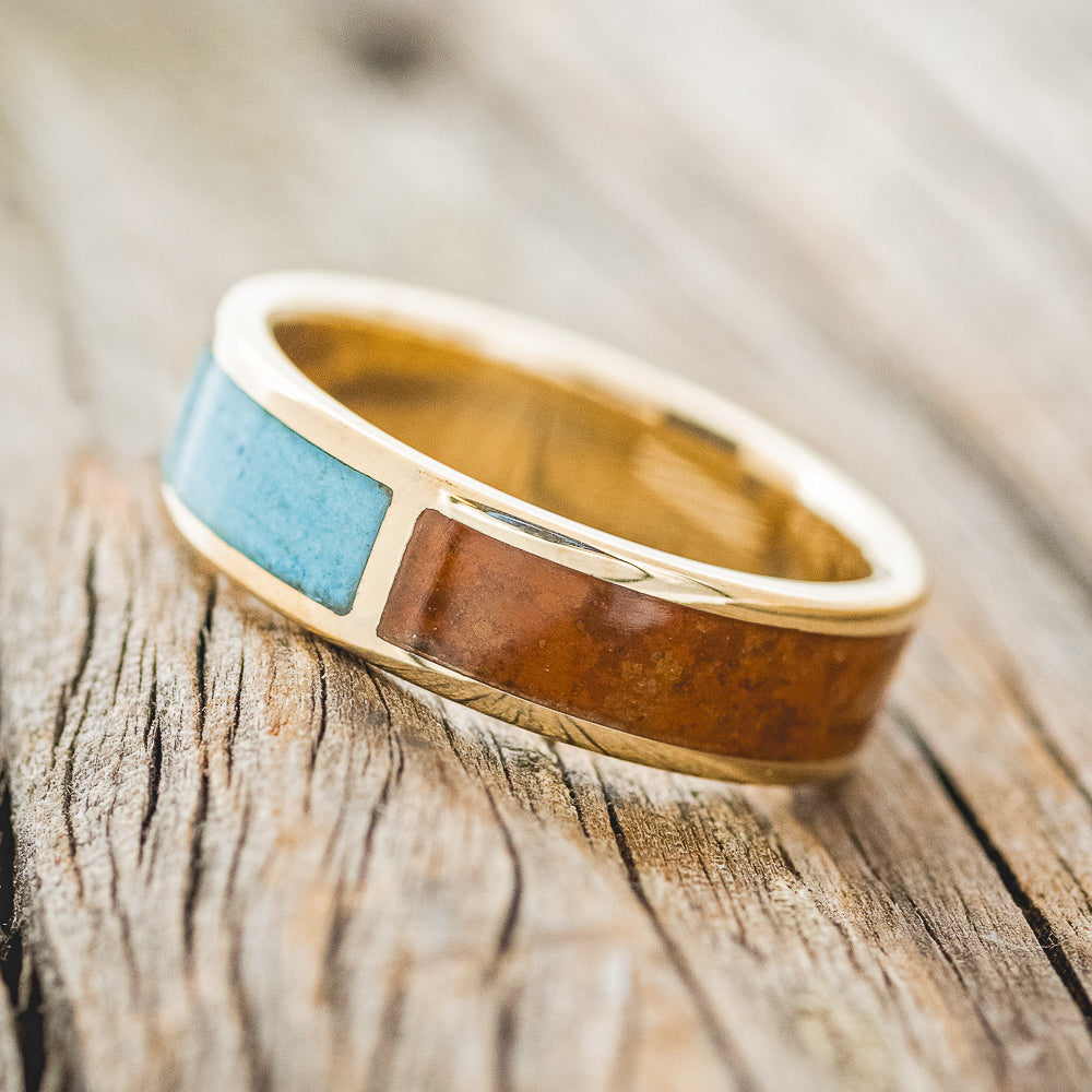 "JANUS" - TERRACOTTA & TURQUOISE SPLIT WEDDING BAND-5