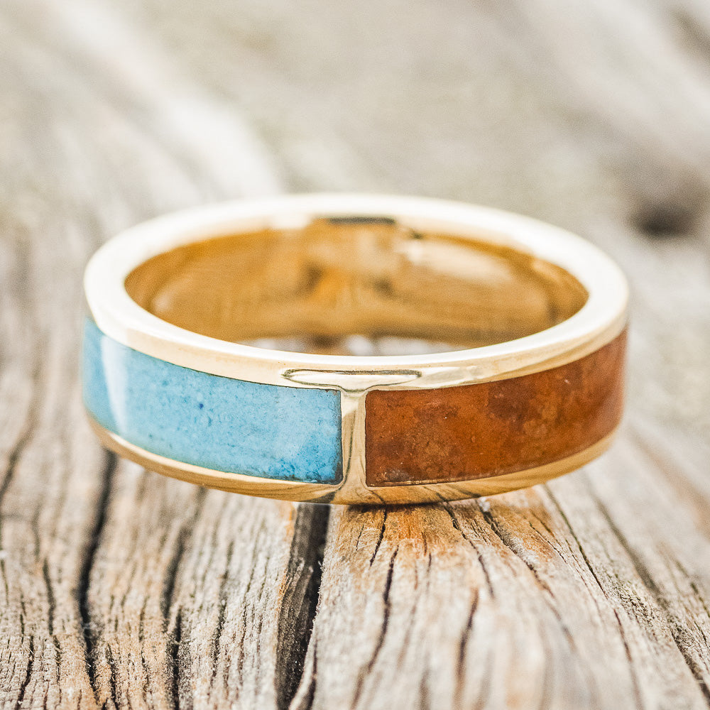 "JANUS" - TERRACOTTA & TURQUOISE SPLIT WEDDING BAND-7