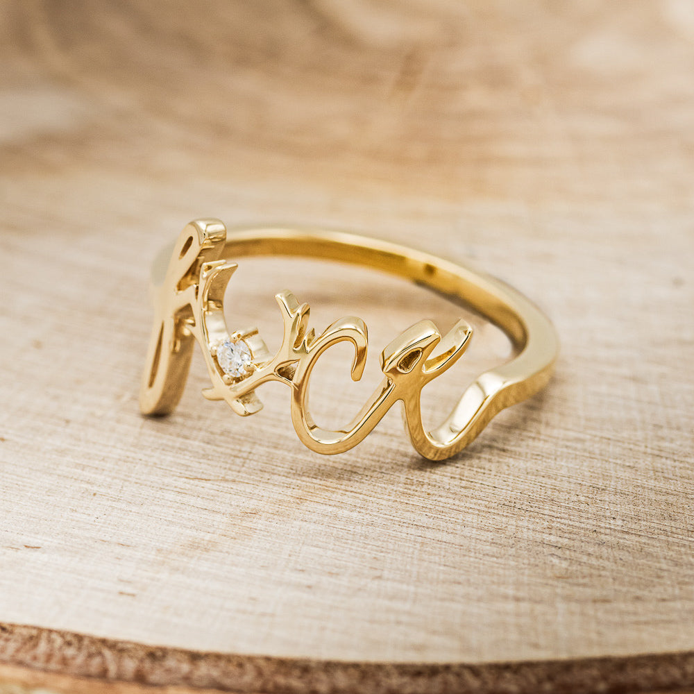 "EFFIE" - SCRIPT STYLE BREAST CANCER AWARENESS RING WITH A SINGLE DIAMOND ACCENT-3