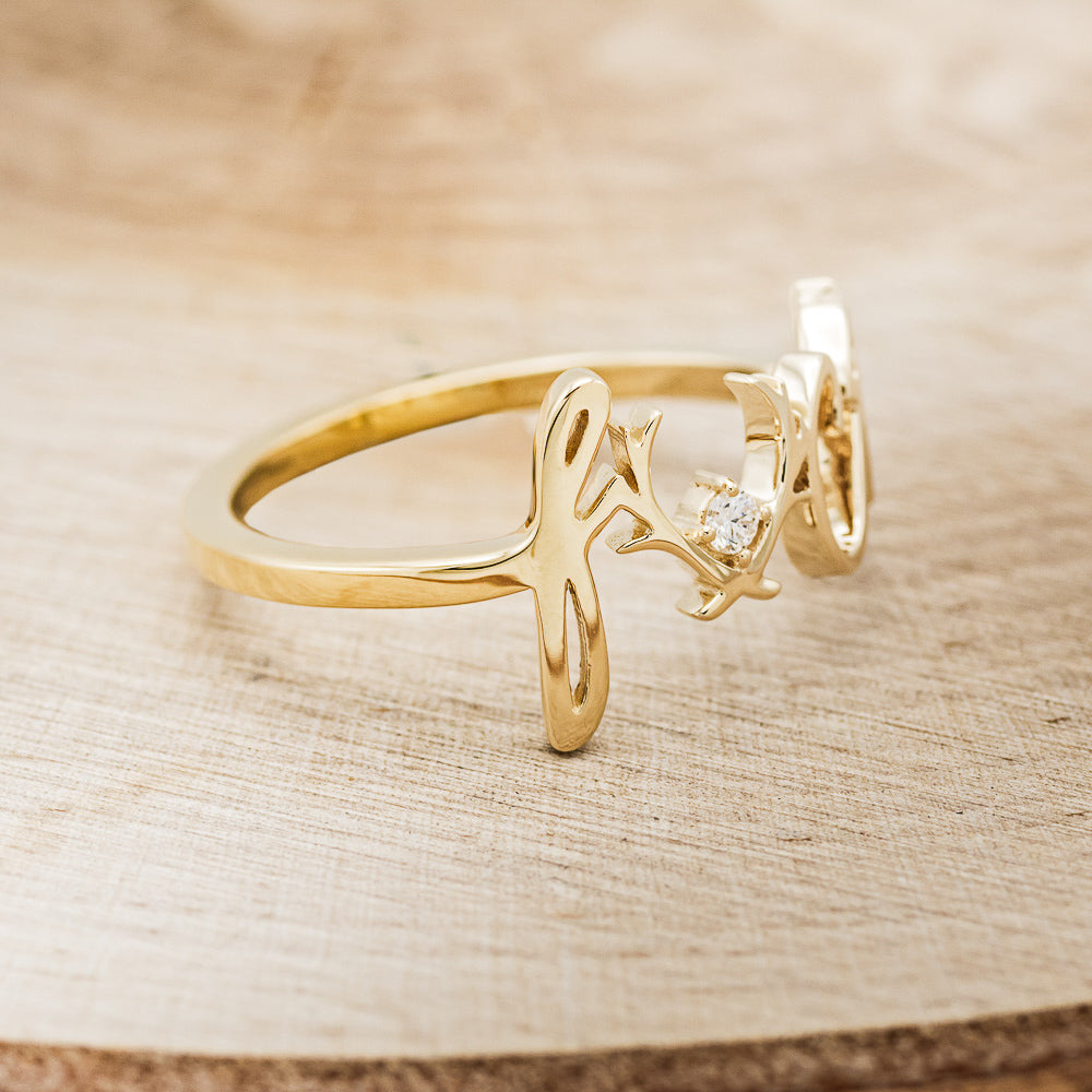 "EFFIE" - SCRIPT STYLE BREAST CANCER AWARENESS RING WITH A SINGLE DIAMOND ACCENT-2