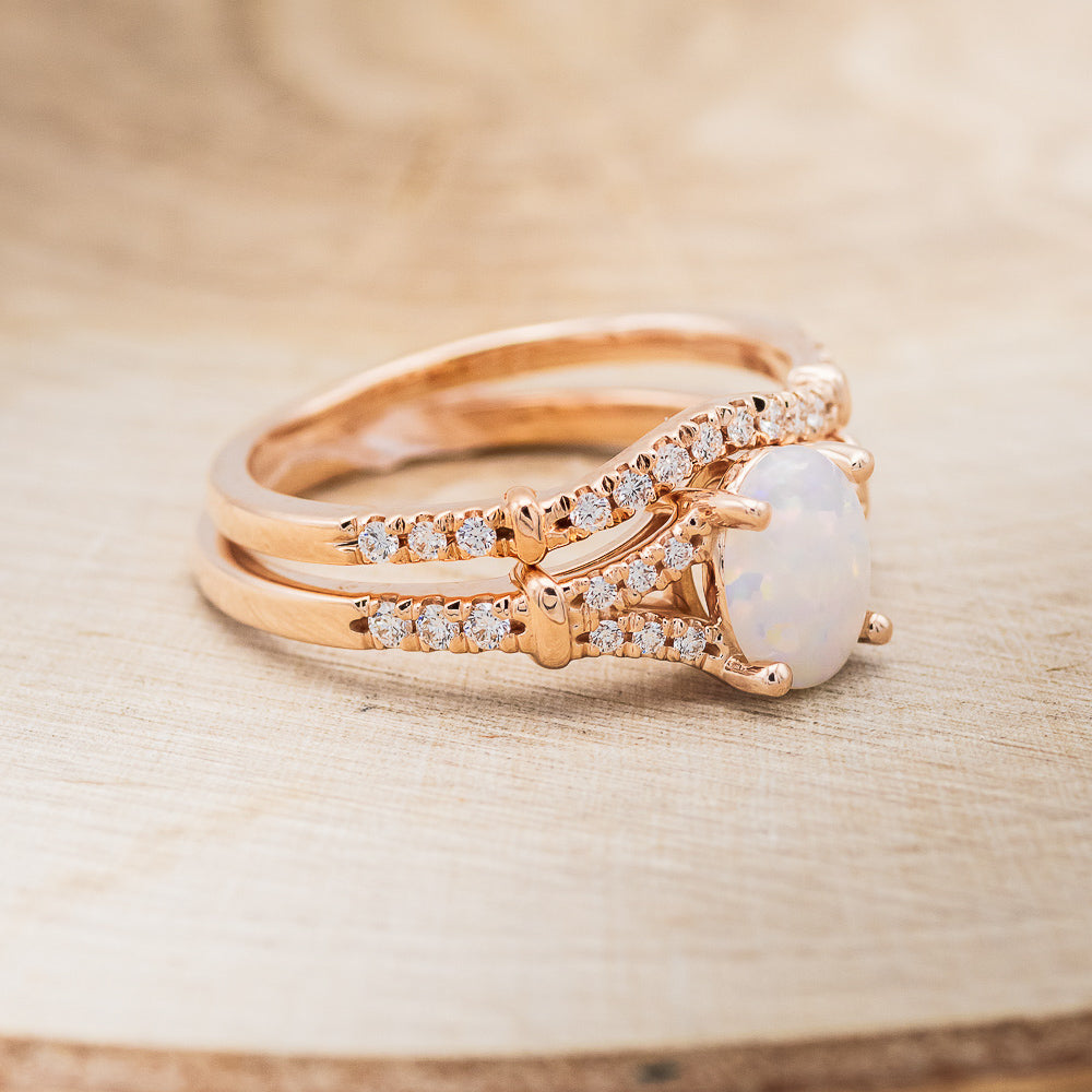 "EVLIN" - OVAL OPAL ENGAGEMENT RING WITH DIAMOND ACCENTS & TRACER-5
