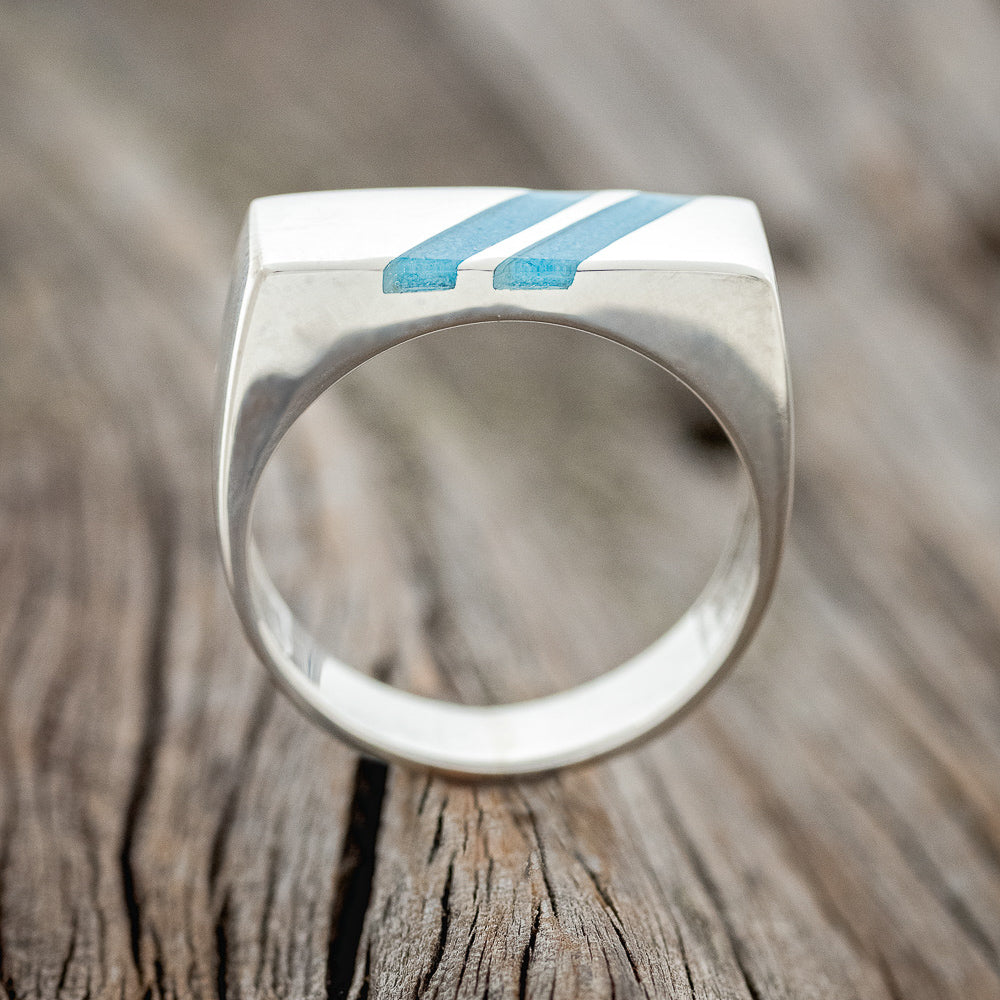 "TWAIN" - FLAT TOP WEDDING RING FEATURING DIAGONAL TURQUOISE INLAYS-4