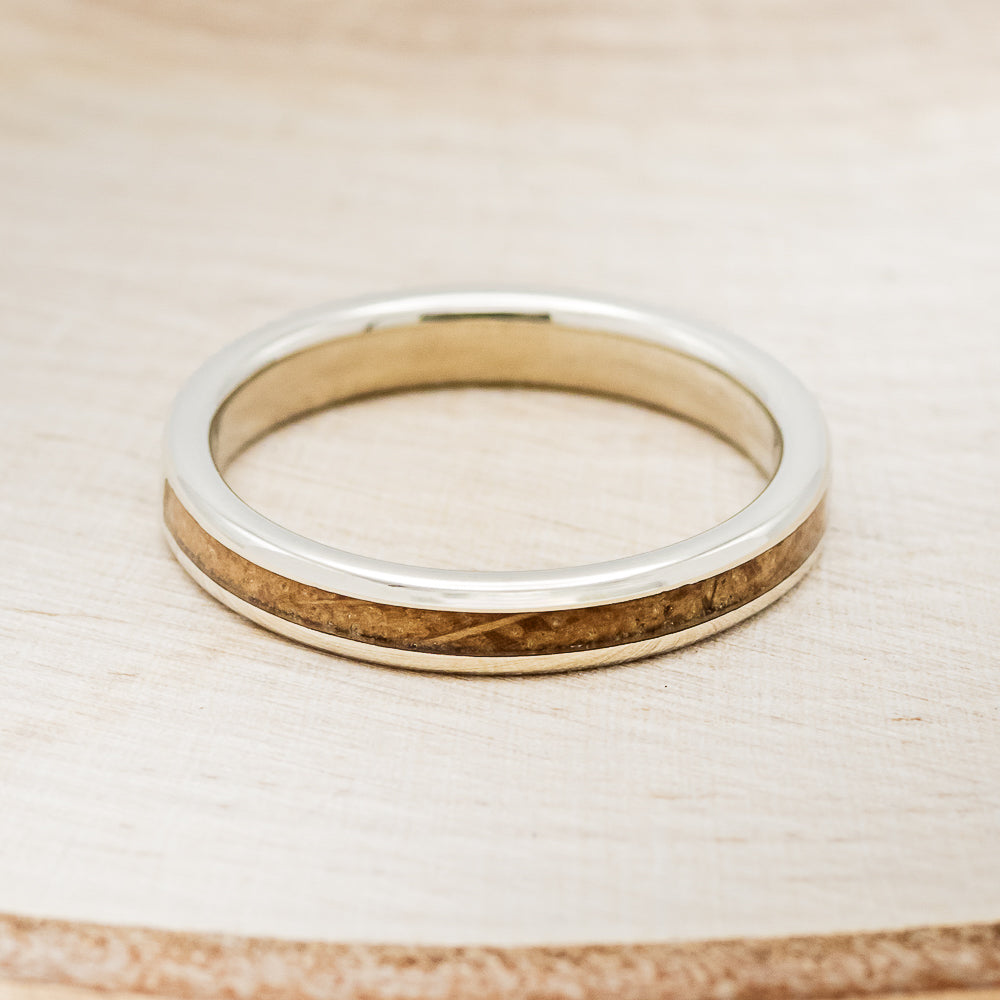 "HARMONY" - TURQUOISE & WHISKEY BARREL OAK SPLIT STACKING BAND-4