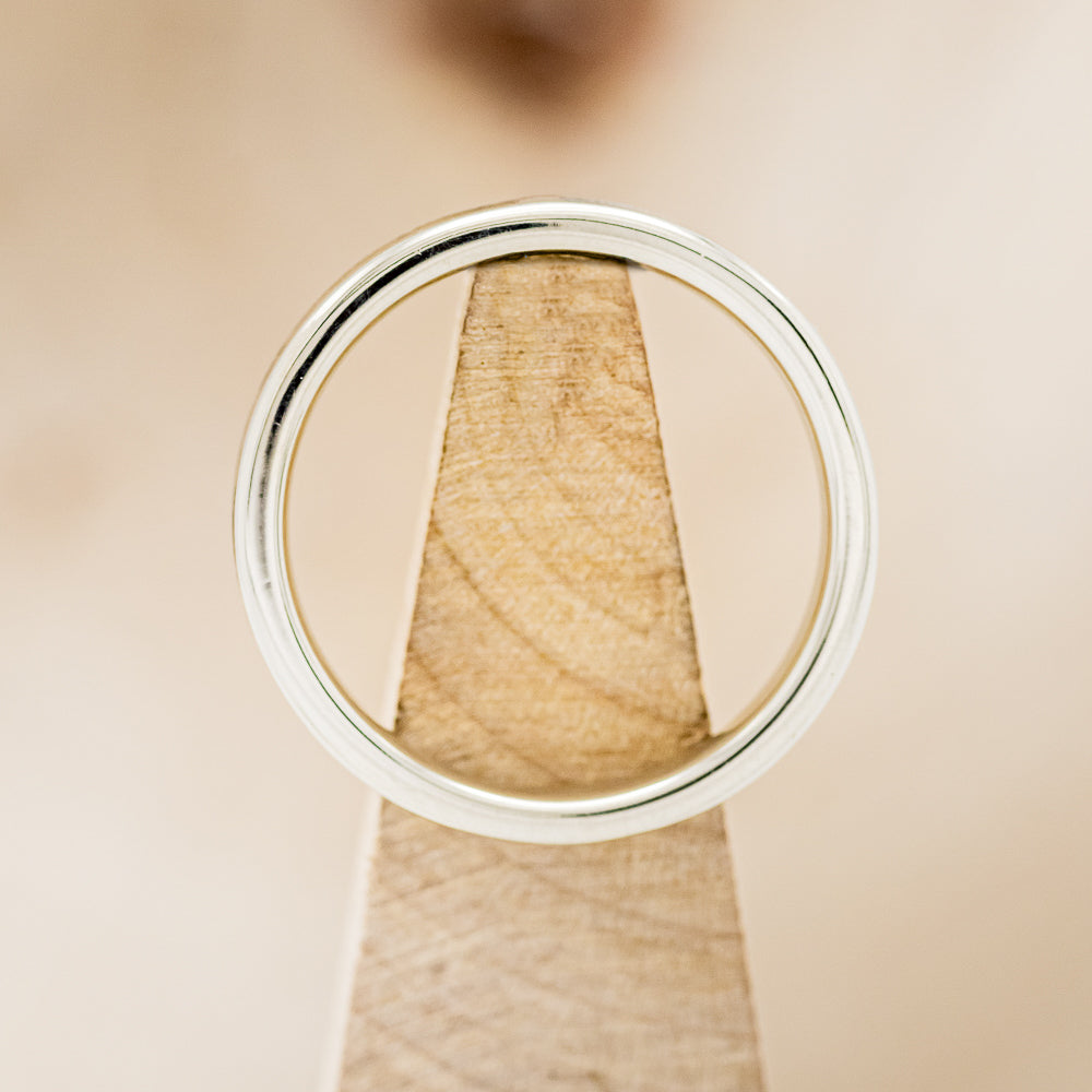 "HARMONY" - TURQUOISE & WHISKEY BARREL OAK SPLIT STACKING BAND-5