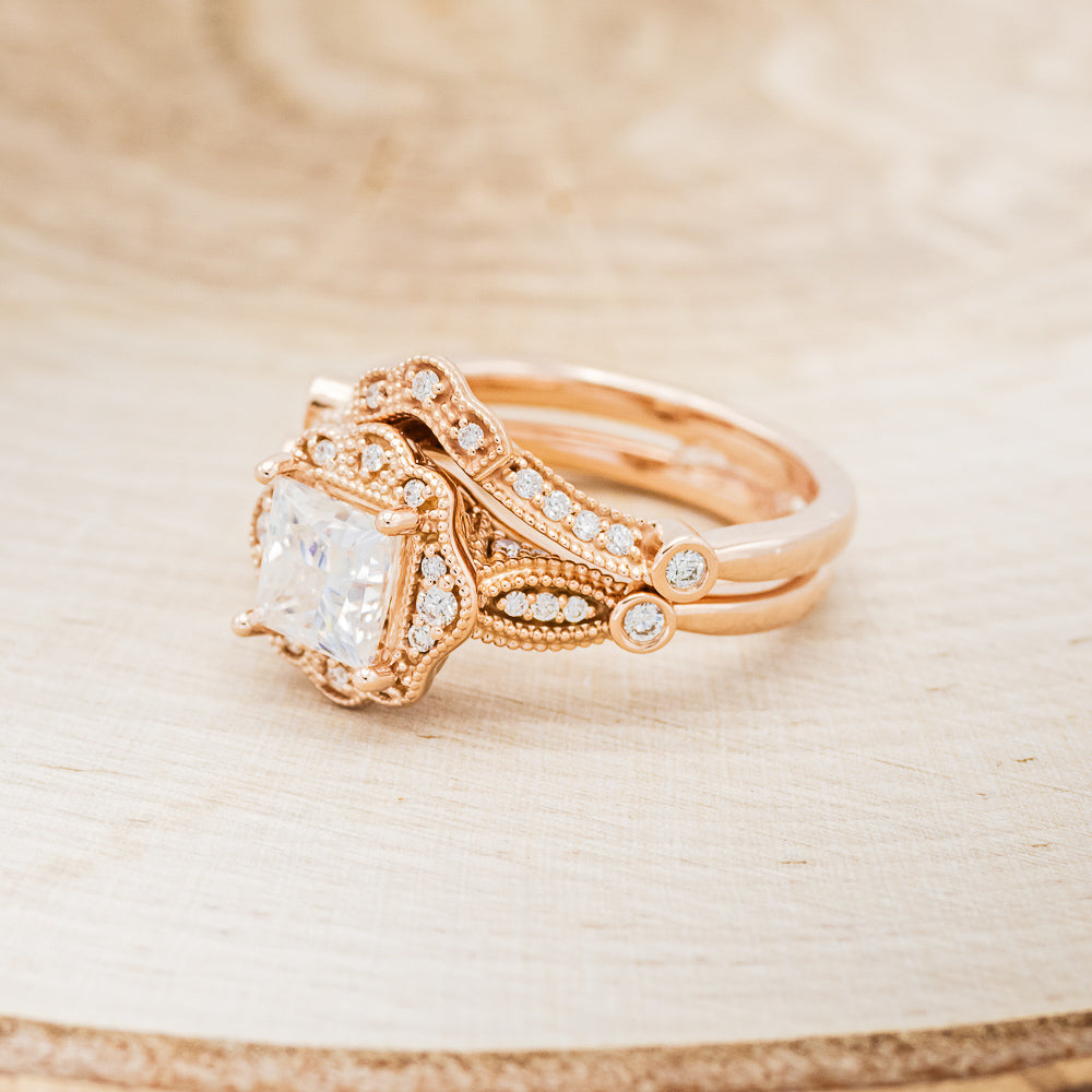 "EILEEN" - PRINCESS CUT MOISSANITE ENGAGEMENT RING WITH DIAMOND ACCENTS & TRACER-3