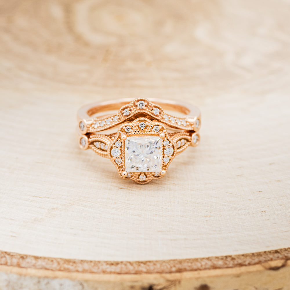 "EILEEN" - PRINCESS CUT MOISSANITE ENGAGEMENT RING WITH DIAMOND ACCENTS & TRACER-4