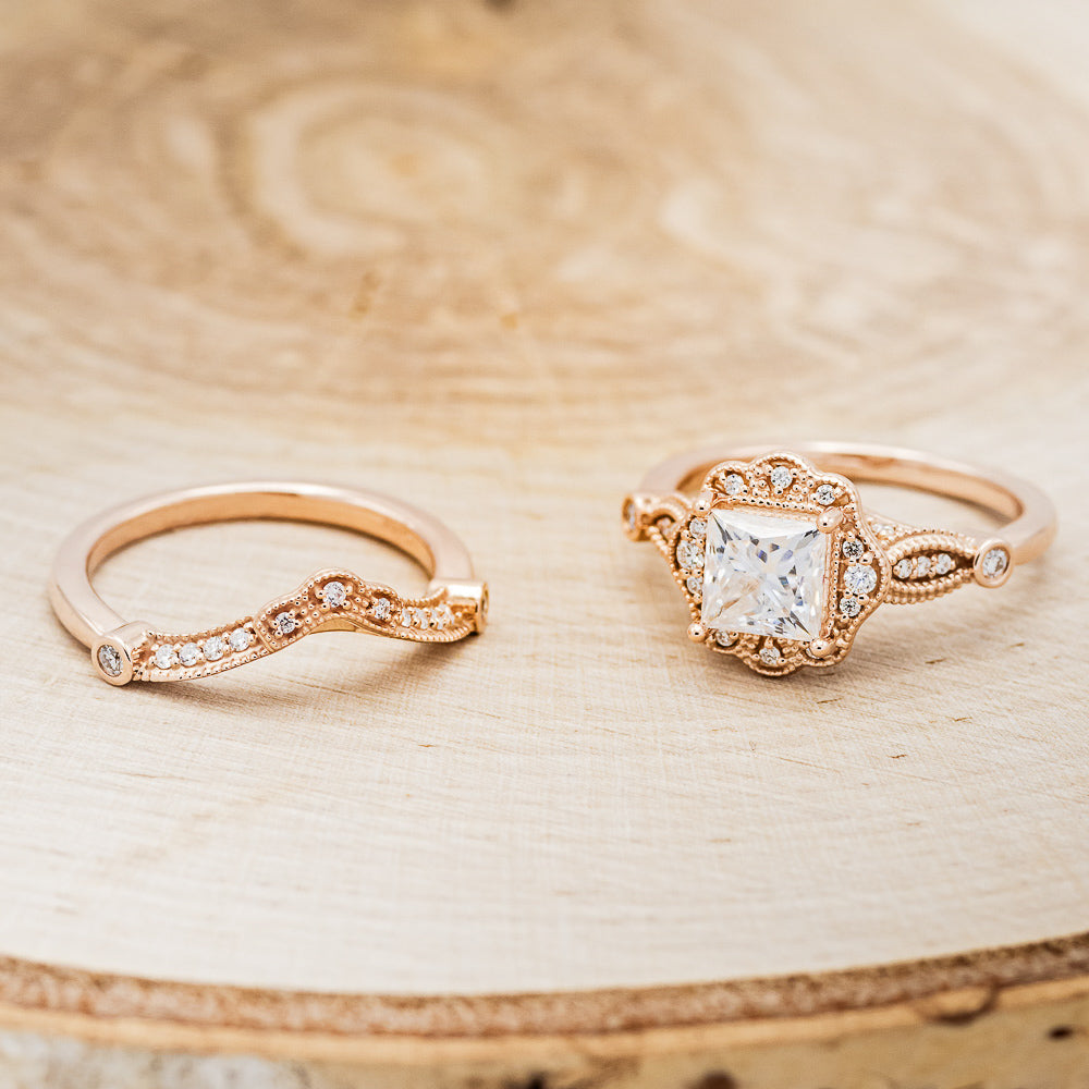 "EILEEN" - PRINCESS CUT MOISSANITE ENGAGEMENT RING WITH DIAMOND ACCENTS & TRACER-5