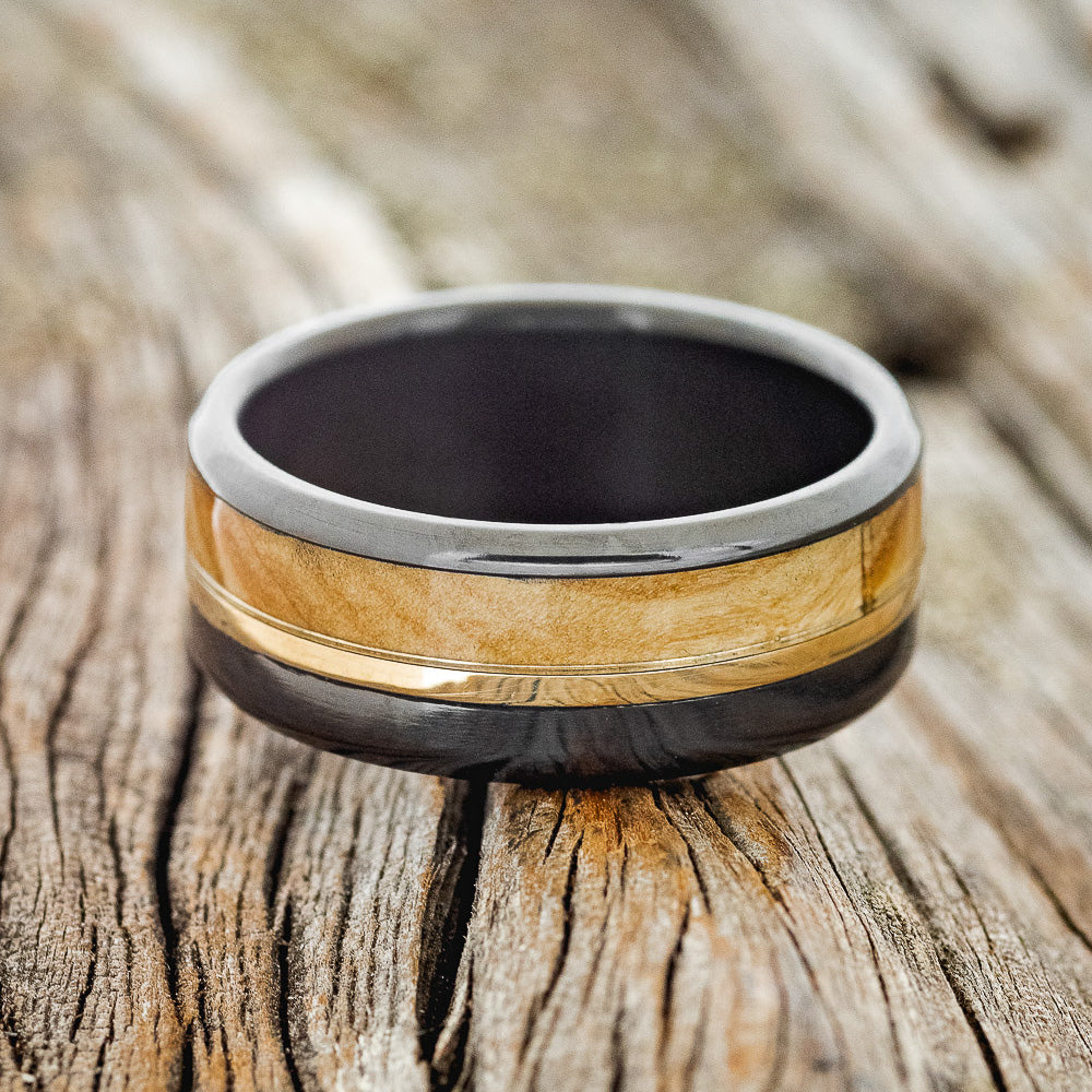 "TANNER" - OLIVE WOOD & 14K GOLD WEDDING RING-3