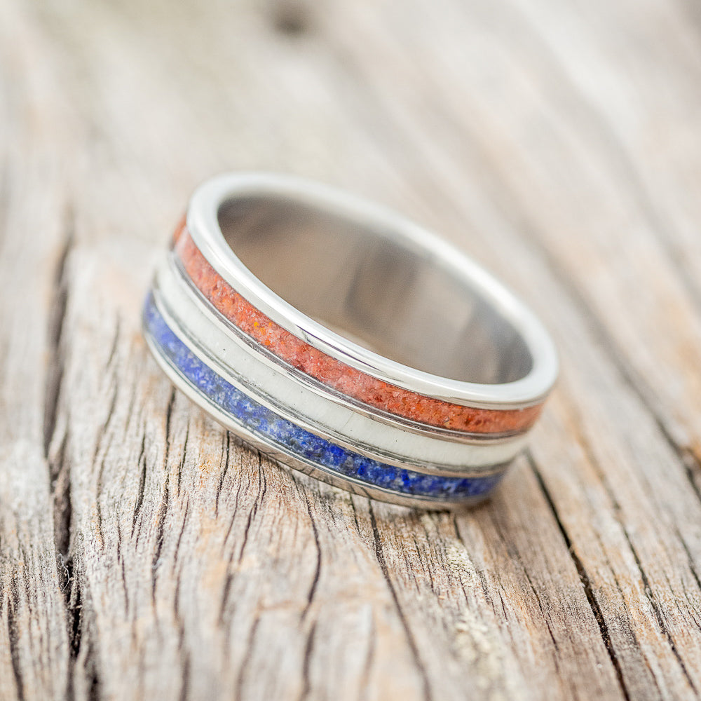 "RIO" - RED OPAL, ANTLER, & LAPIS LAZULI WEDDING BAND-2