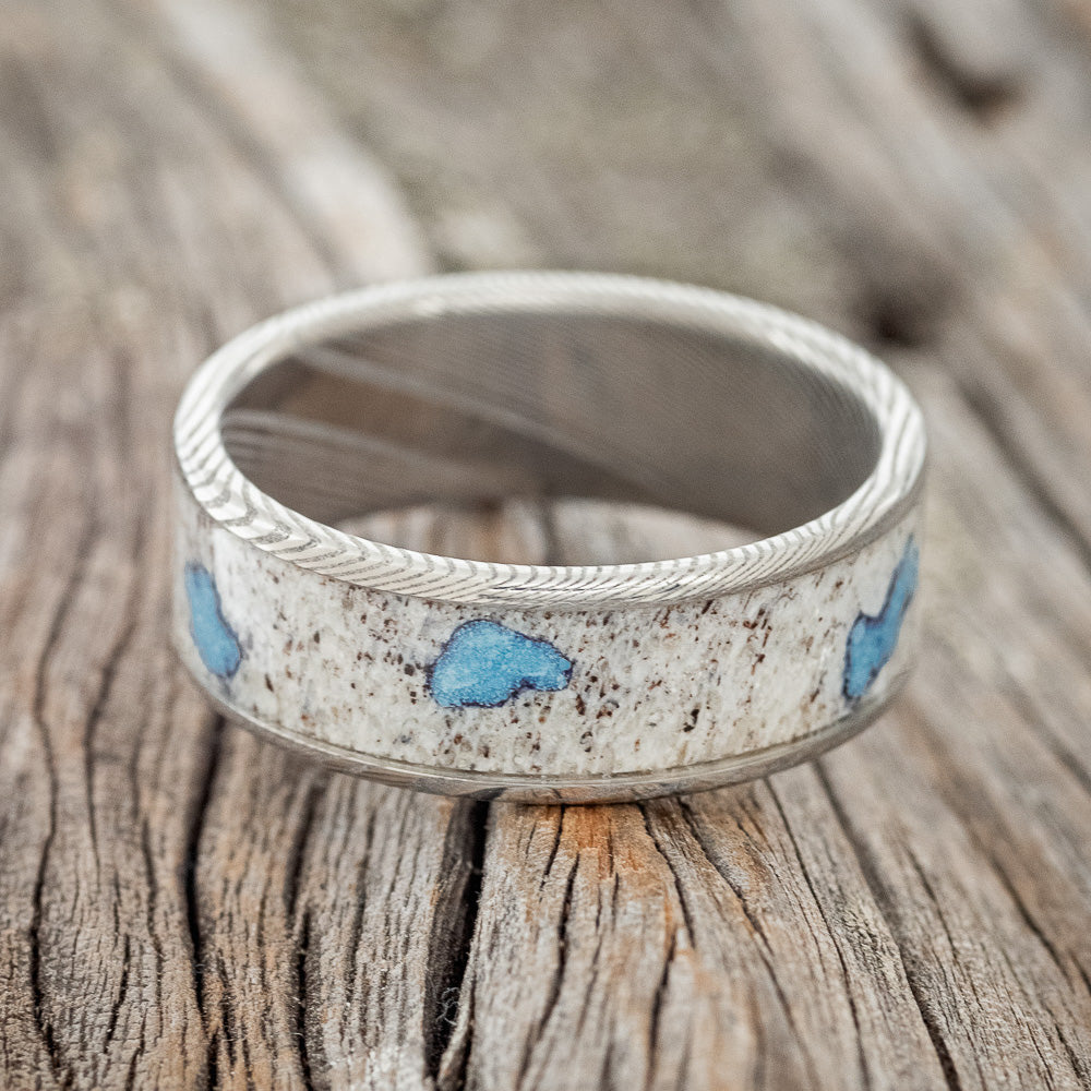 "RAINIER" - ANTLER & TURQUOISE WEDDING BAND-6