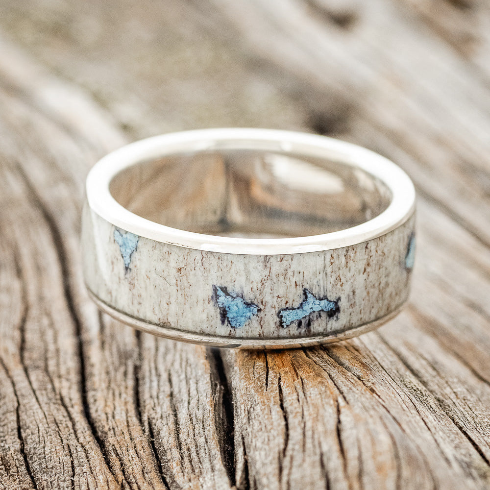 "RAINIER" - ANTLER & TURQUOISE WEDDING BAND-3