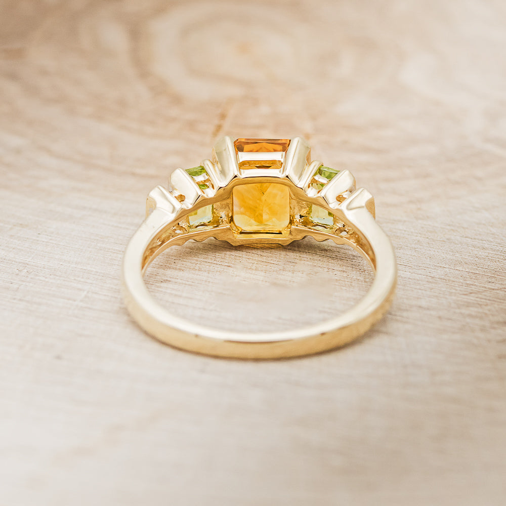 "HAZEL" - EMERALD CUT CITRINE ENGAGEMENT RING WITH PERIDOT & DIAMOND ACCENTS-6