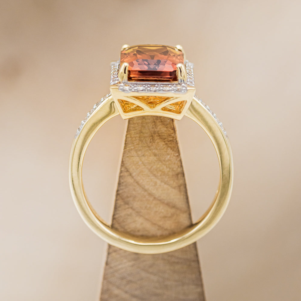 "SIENNA" - EMERALD CUT MADEIRA CITRINE ENGAGEMENT RING WITH DIAMOND HALO & ACCENTS-5