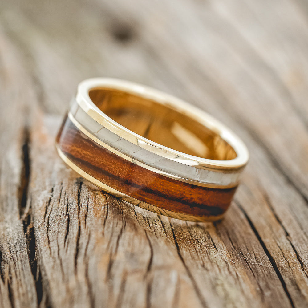 "RAPTOR" - IRONWOOD & MOTHER OF PEARL WEDDING BAND-5