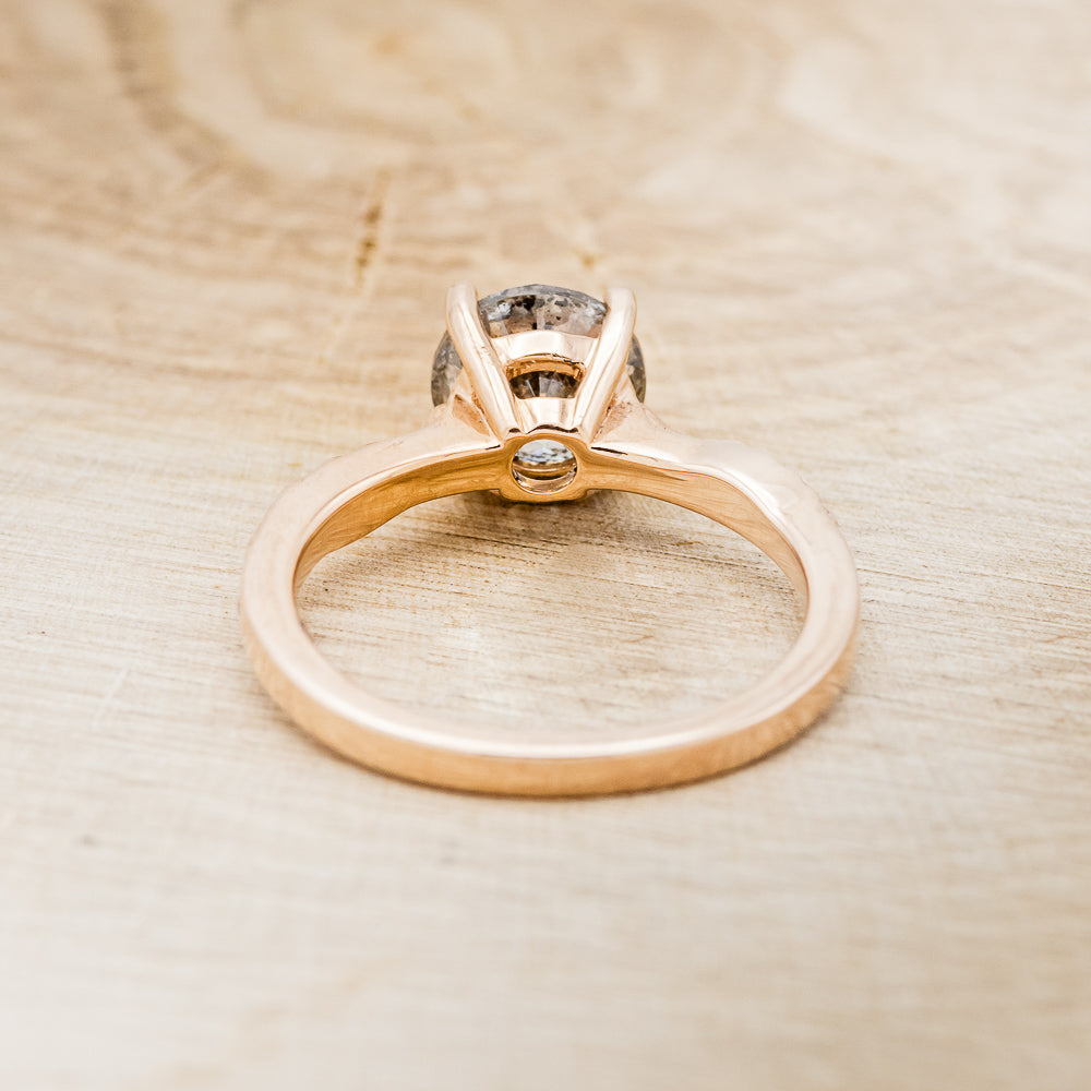 "HOPE" - ROUND CUT SALT & PEPPER DIAMOND SOLITAIRE ENGAGEMENT RING WITH FEATHER ACCENTS-5