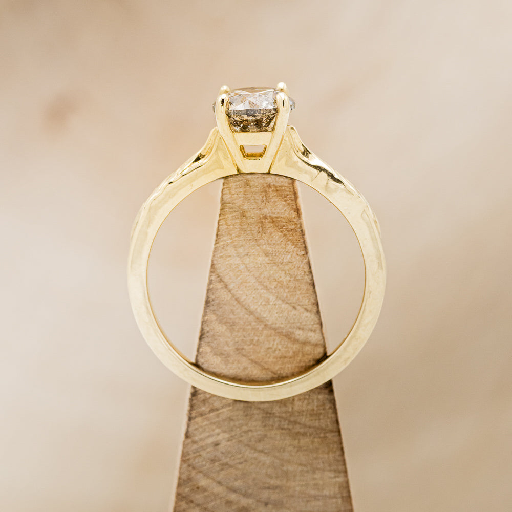 "HOPE" - ROUND CUT SALT & PEPPER DIAMOND SOLITAIRE ENGAGEMENT RING WITH FEATHER ACCENTS-17