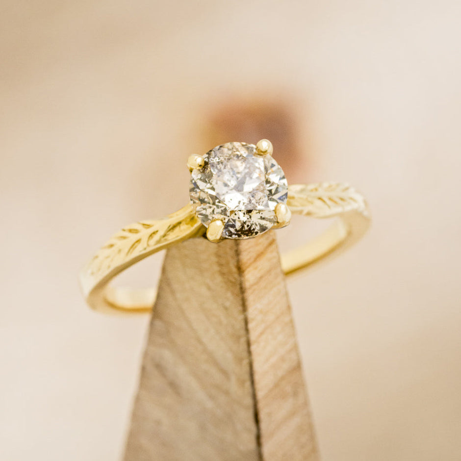 "HOPE" - ROUND CUT SALT & PEPPER DIAMOND SOLITAIRE ENGAGEMENT RING WITH FEATHER ACCENTS-13