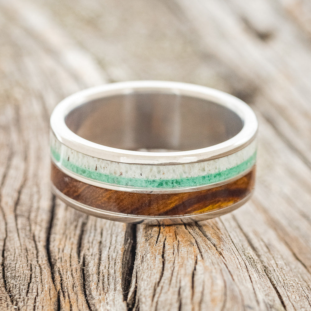 "DYAD" - IRONWOOD, MALACHITE & ANTLER WEDDING BAND - READY TO SHIP-3