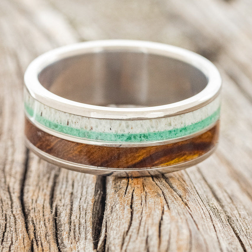 "DYAD" - IRONWOOD, MALACHITE & ANTLER WEDDING BAND - READY TO SHIP-3