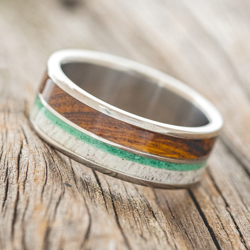 "DYAD" - IRONWOOD, MALACHITE & ANTLER WEDDING BAND - READY TO SHIP-2