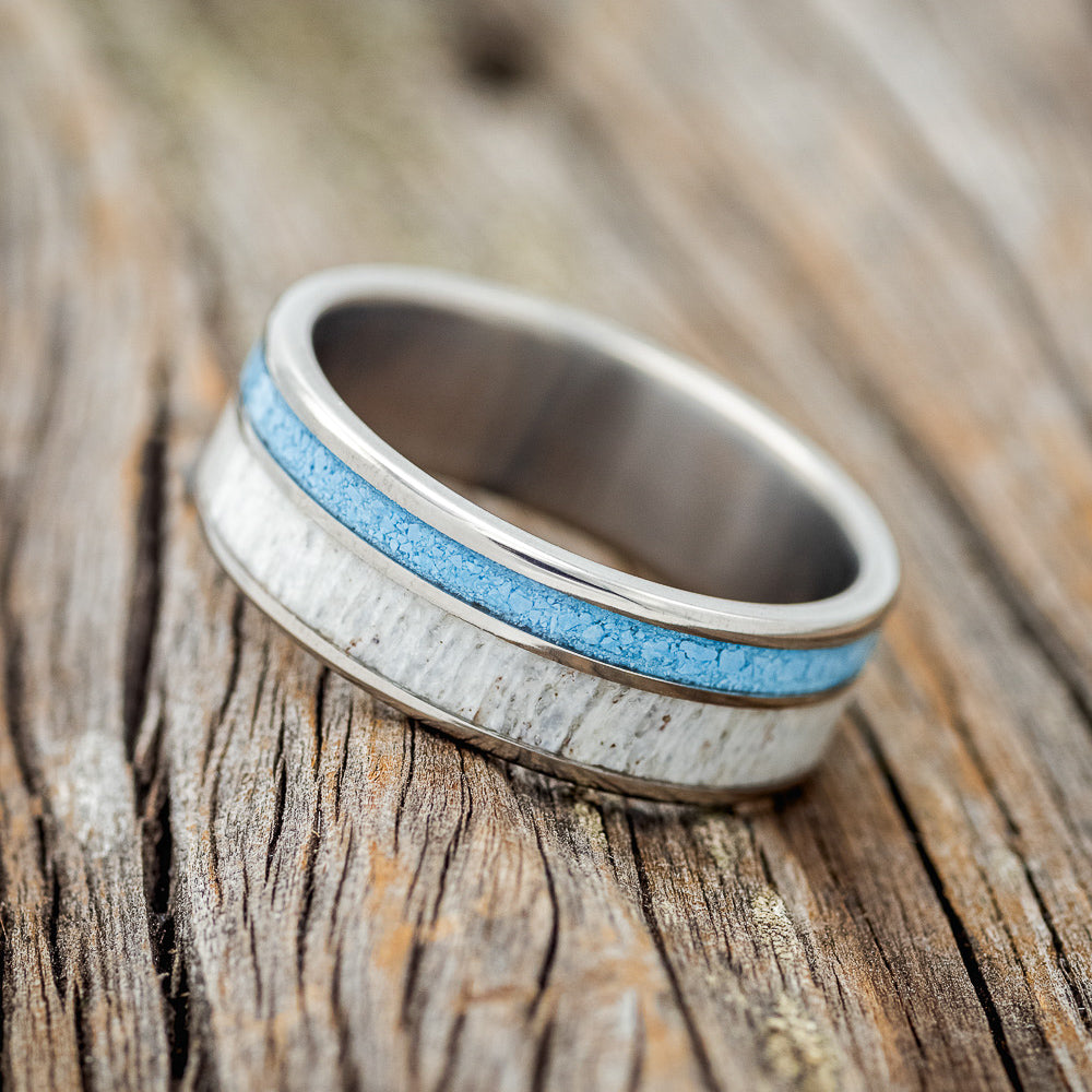 "RAPTOR" - TURQUOISE & ANTLER WEDDING BAND-2