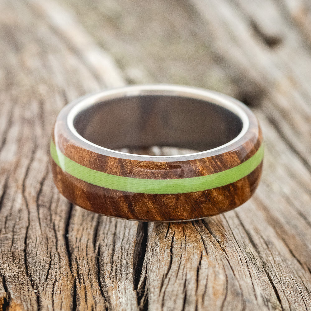 "REMMY" - REDWOOD & GREEN G10 INLAY WEDDING BAND-3