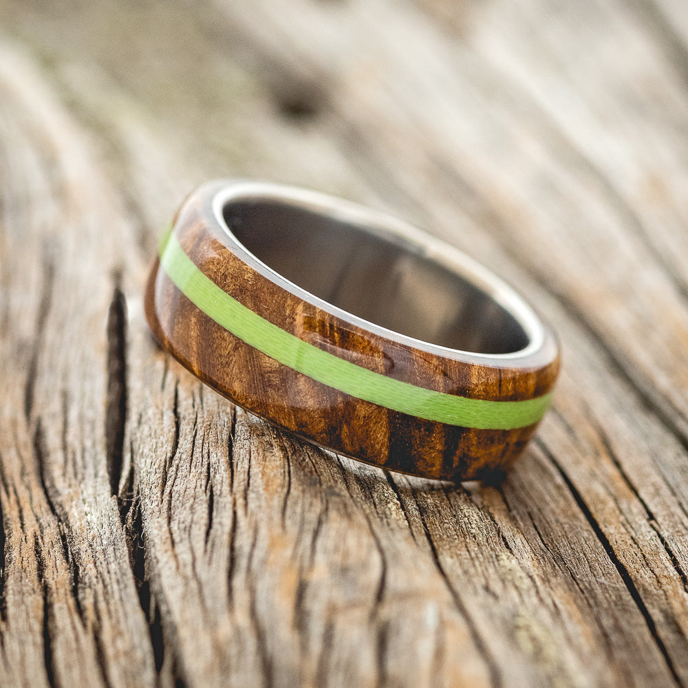 "REMMY" - REDWOOD & GREEN G10 INLAY WEDDING BAND-2