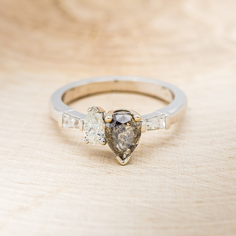 "JULIETTE" - TOI ET MOI PEAR-SHAPED SALT & PEPPER DIAMOND ENGAGEMENT RING WITH DIAMOND ACCENTS-4