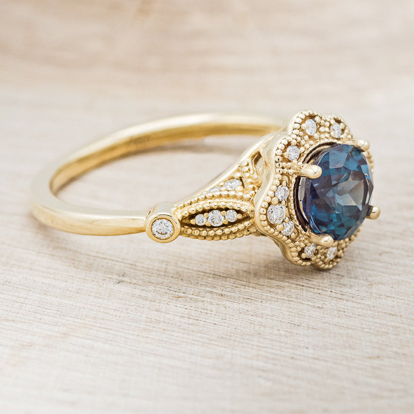 "EILEEN" - ROUND CUT LAB-GROWN ALEXANDRITE ENGAGEMENT RING WITH DIAMOND ACCENTS-2