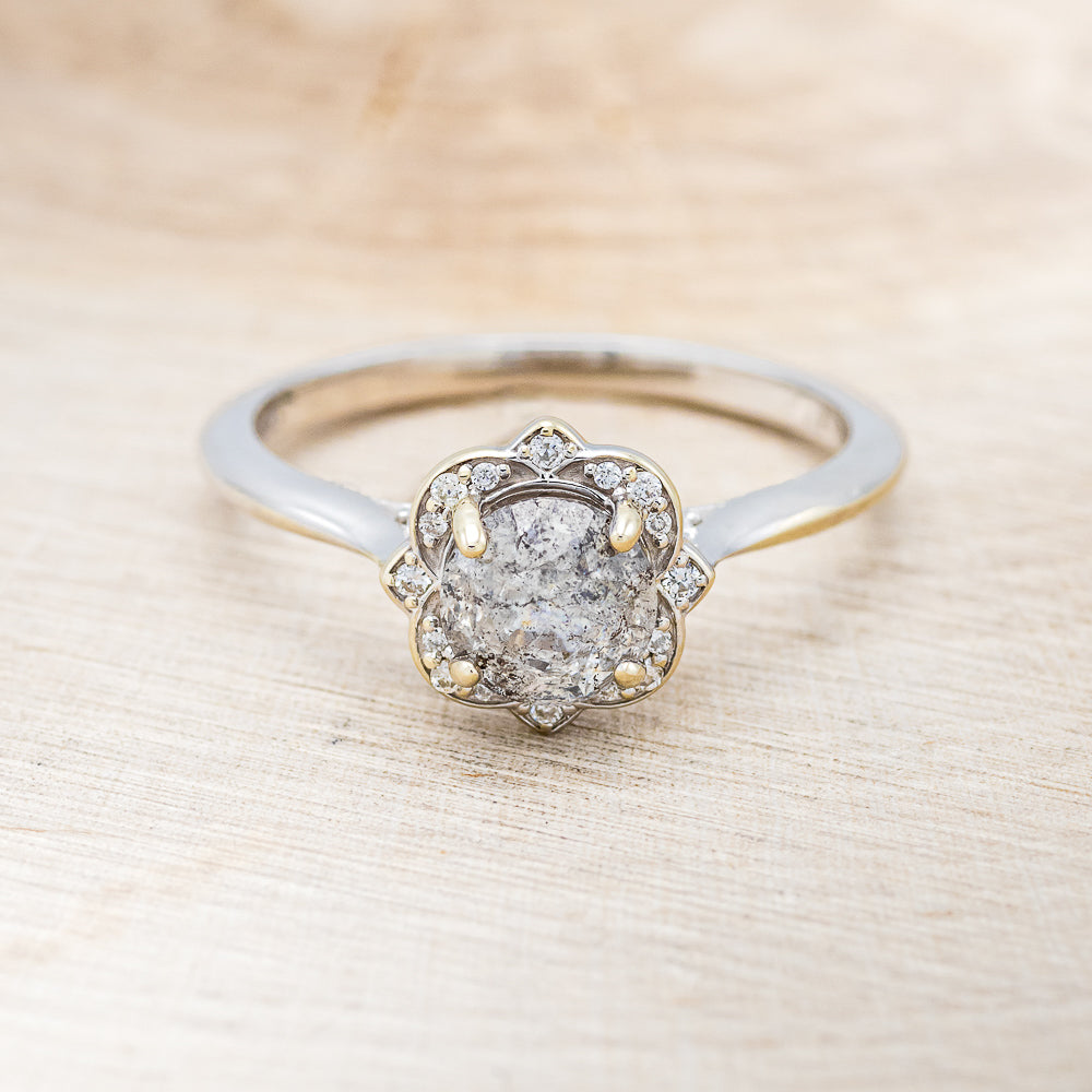 "JANE" - ROUND CUT SALT & PEPPER DIAMOND ENGAGEMENT RING WITH DIAMOND ACCENTS & TRACER-10