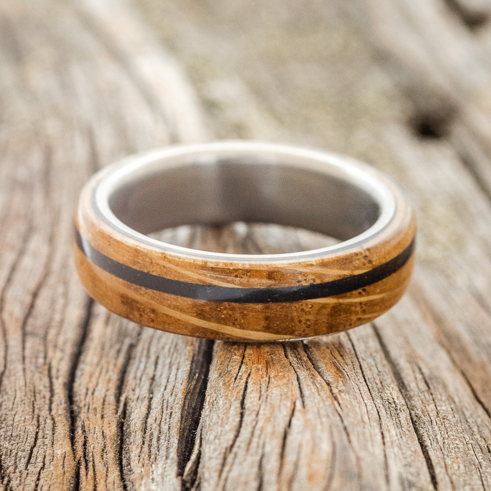 "REMMY" - MATCHING SET OF WHISKEY BARREL & CHARRED WHISKEY BARREL WEDDING BANDS-4