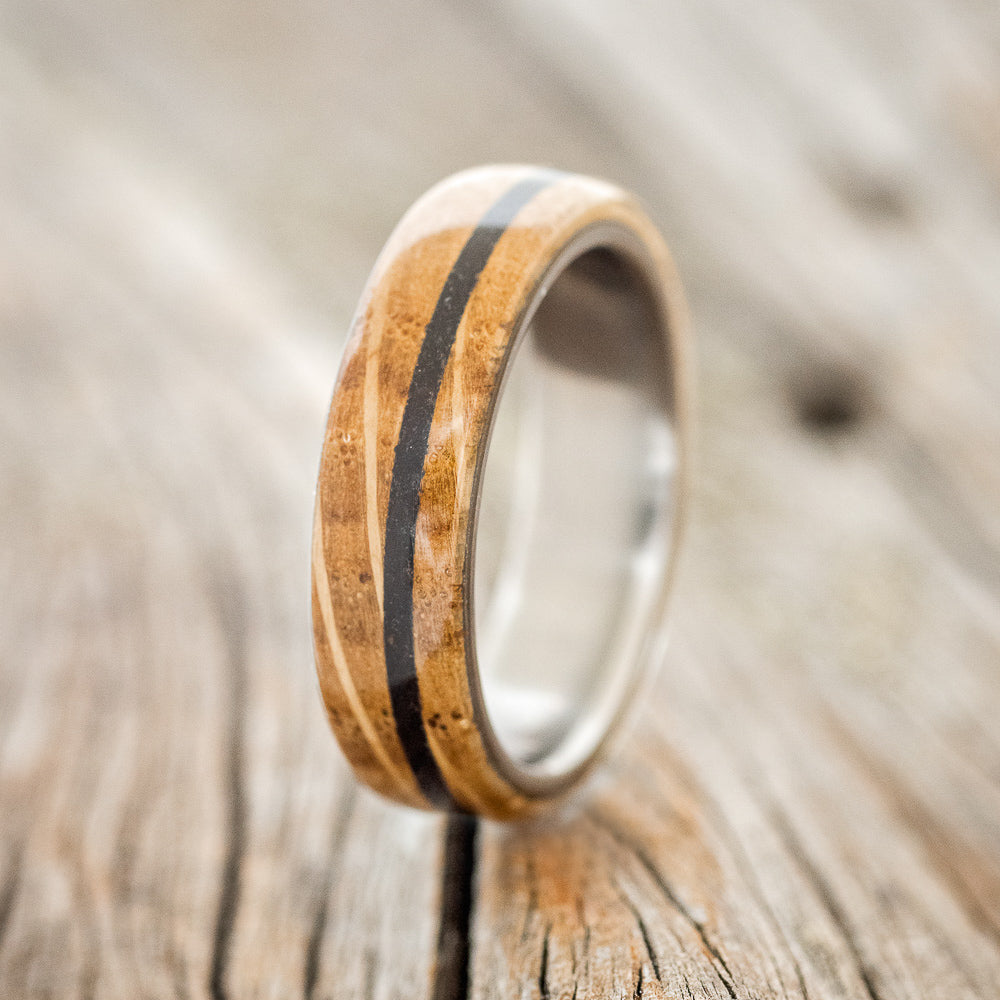 "REMMY" - MATCHING SET OF WHISKEY BARREL & CHARRED WHISKEY BARREL WEDDING BANDS-2