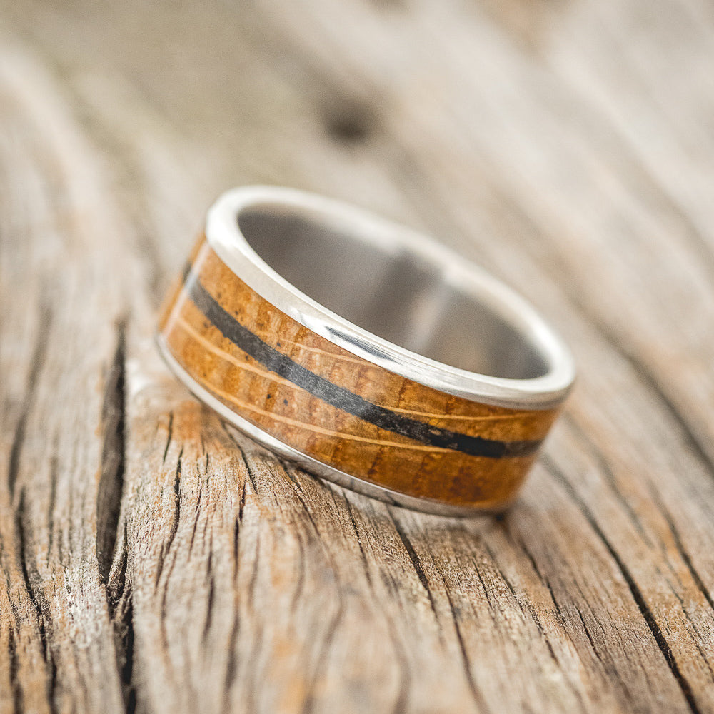 "RAINIER" - WHISKEY BARREL & OFFSET CHARRED WHISKEY BARREL WEDDING BAND - READY TO SHIP-2