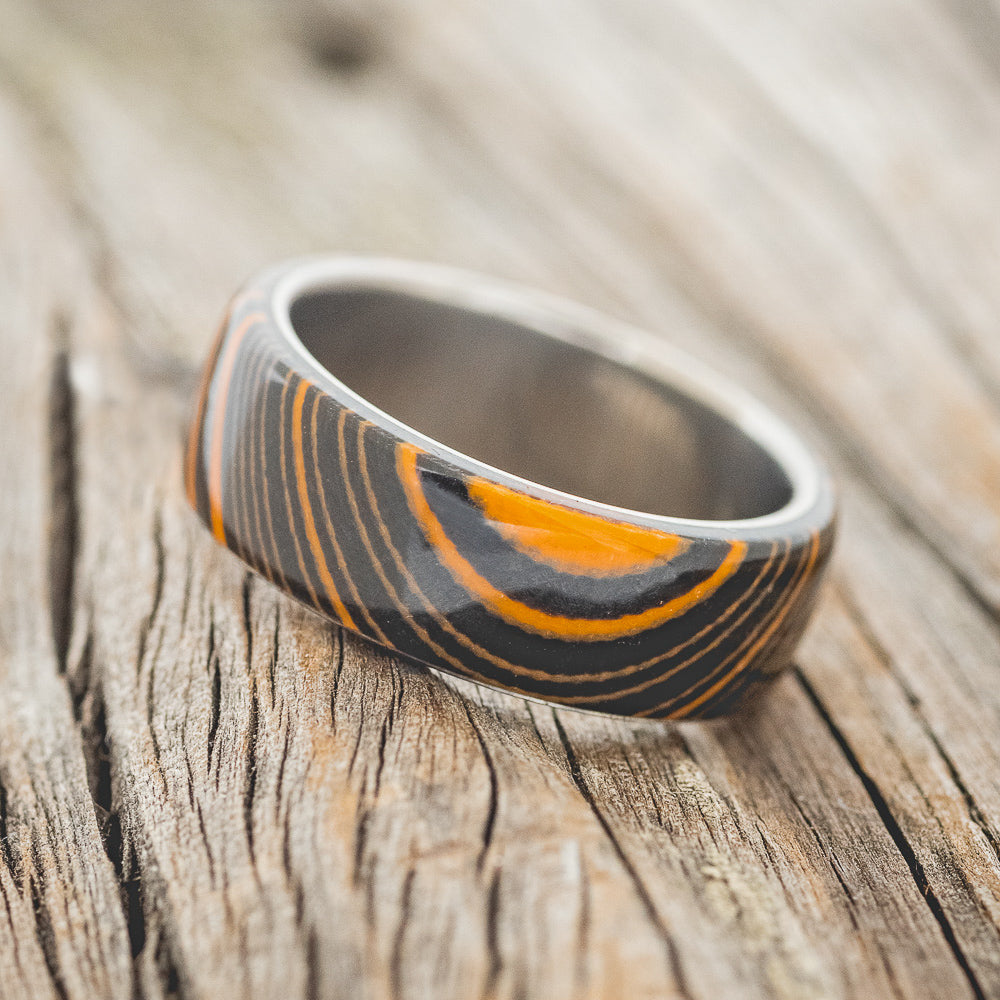 "HAVEN" - ORANGE & BLACK WAVE WEDDING BAND-2