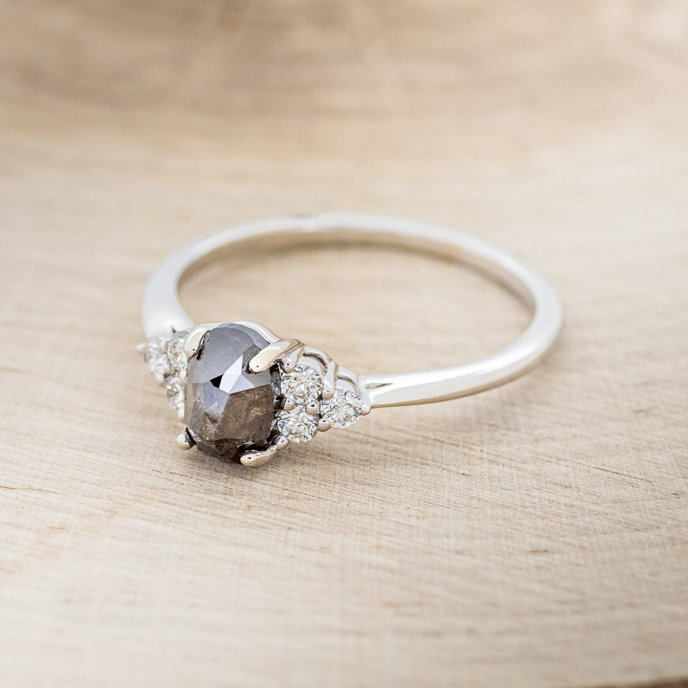 "RHEA" - ROSE CUT SALT & PEPPER DIAMOND ENGAGEMENT RING WITH DIAMOND ACCENTS-3