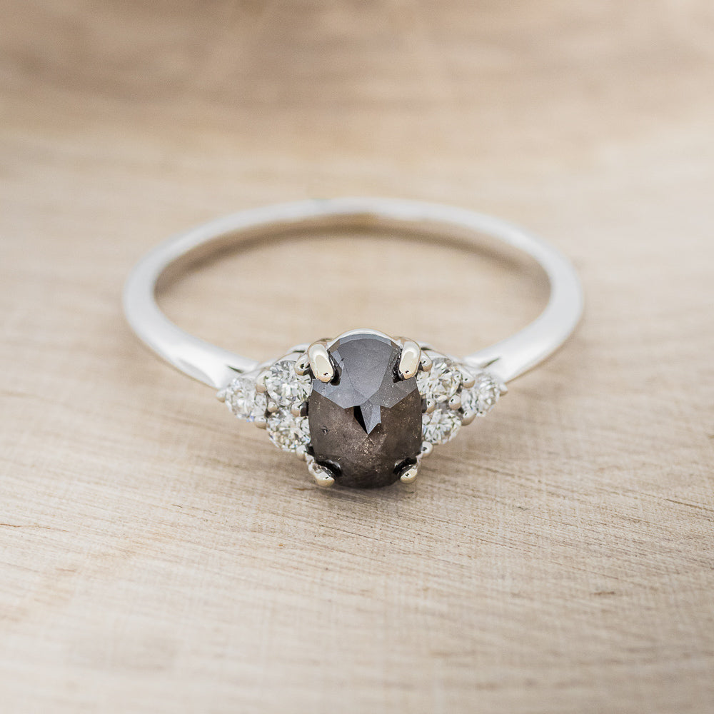 "RHEA" - ROSE CUT SALT & PEPPER DIAMOND ENGAGEMENT RING WITH DIAMOND ACCENTS-4